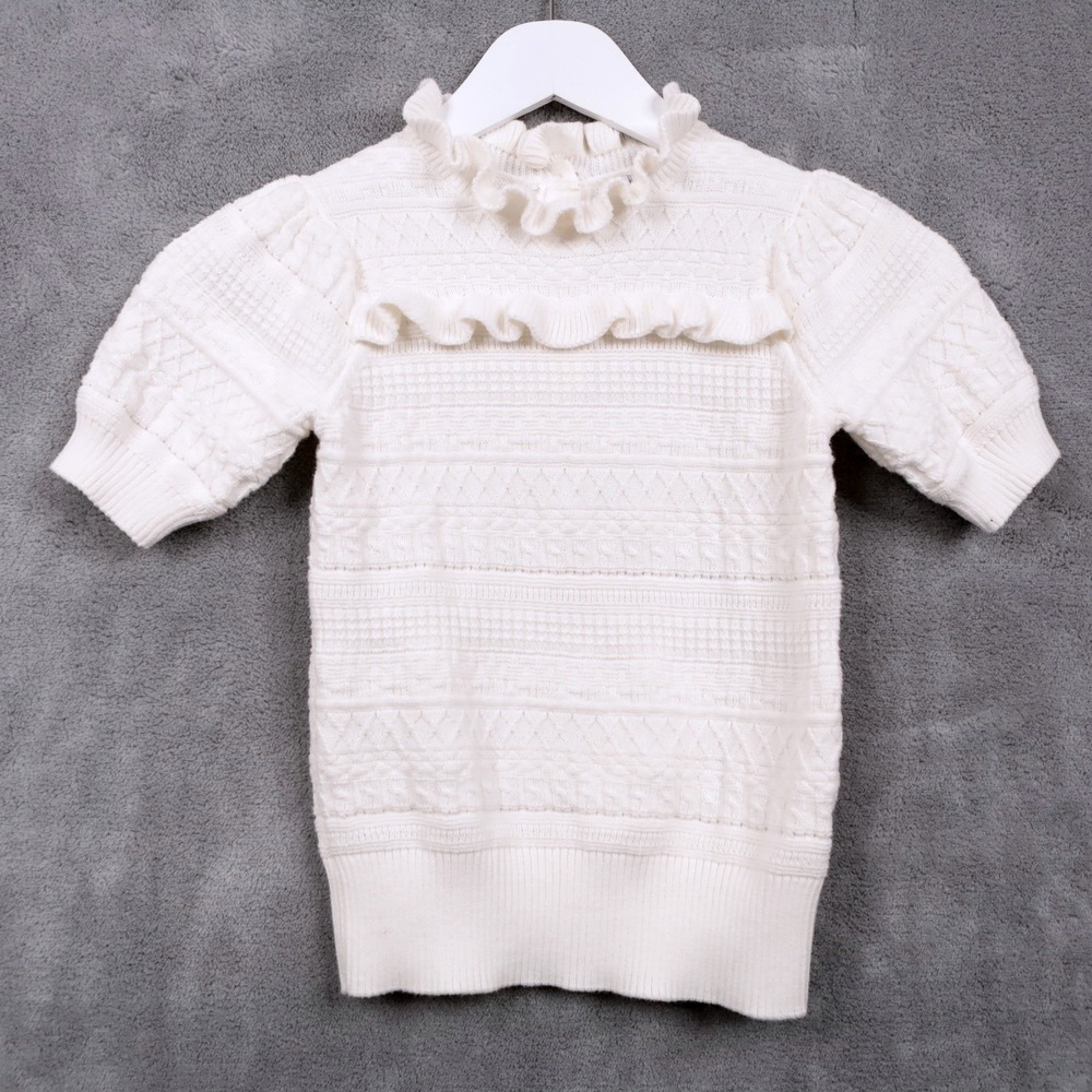 JANIE AND JACK Ruffle Mock Neck Sweater Cable Knit Cotton White Girls Sz 6